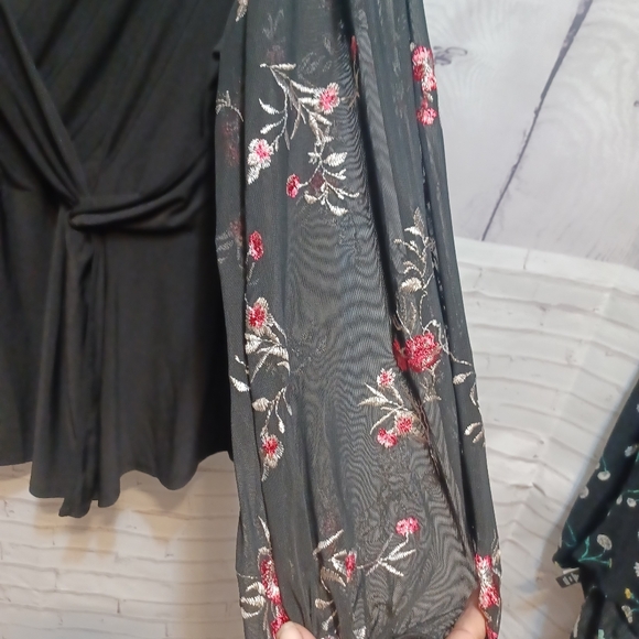 Perception concept top size xlarge black floral mesh sleeves boho fairy Whimsica - Picture 4 of 10